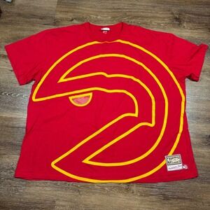 Mitchell & Ness Shirt Men's 5XB Red Atlanta Hawks Big Logo Graphic Streetwear
